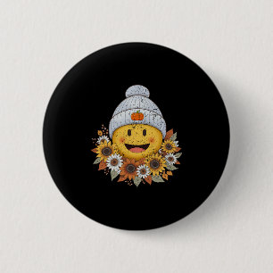 Gemütliche Herbstsaison Boho Floral Herbst Lächeln Button