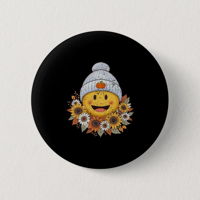 Gemütliche Herbstsaison Boho Floral Herbst Lächeln Button (Vorderseite)