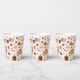 Gemütliche Herbstsymbole & Ernteland Whimsy Pappbecher