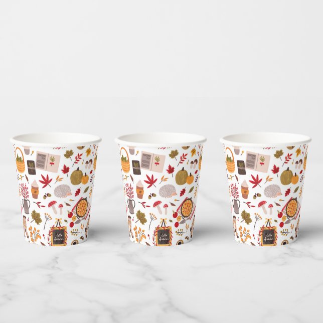Gemütliche Herbstsymbole & Ernteland Whimsy Pappbecher (Multi)