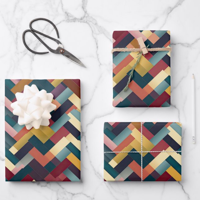 Gemütliche Herbsttöne verwoben Muster Geschenkpapier Set (Vorderseite)
