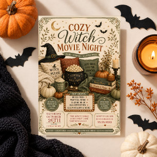 Gemütliche Hexen-Halloween-Witchy-Herbstfilm-Party Einladung