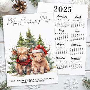 Gemütliche Highland Cow 2025 Kalender Frohe Weihna Feiertagskarte
