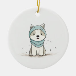 Gemütliche Husky Illustration - Adorable Welpe in  Keramik Ornament