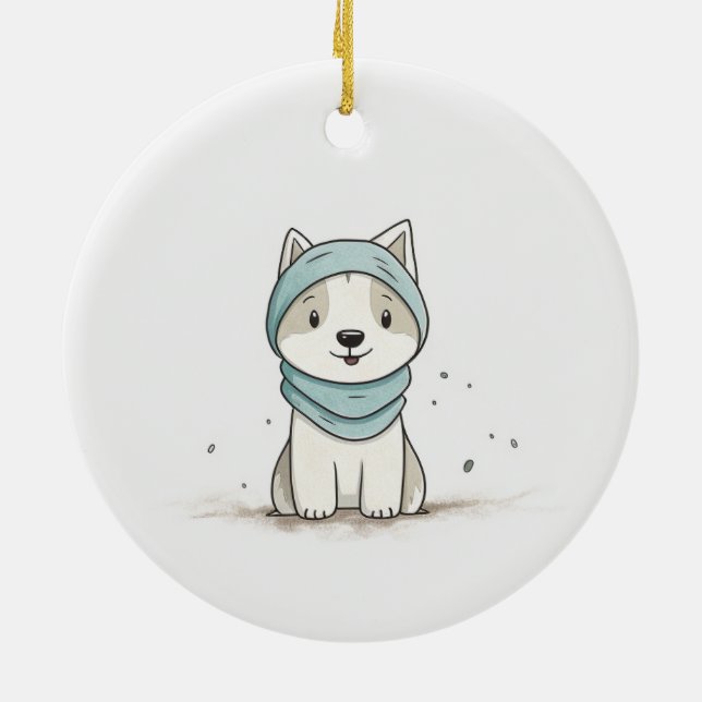 Gemütliche Husky Illustration - Adorable Welpe in  Keramik Ornament (Hinten)