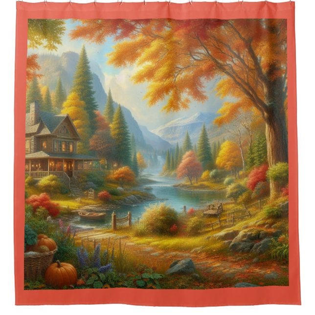 Gemütliche Hütte im Wald Duschvorhang (Vorderseite)