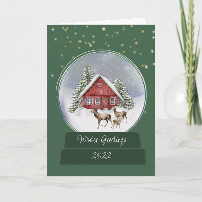Gemütliche Hütte Snow Globe Weihnachtskarte Karte (Vorderseite)