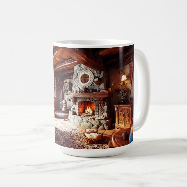 Gemütliche Hütten-Wohnzimmer-Dekoration Kaffeetasse (VorderseiteRechts)