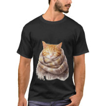 Gemütliche Ingwerkatze in warmem Schal kuschelt si