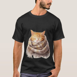 Gemütliche Ingwerkatze in warmem Schal kuschelt si T-Shirt