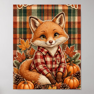Gemütliche Jahreszeit — Karierter Fuchs Herbstkuns Poster