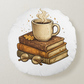 Gemütliche Kaffee- und Buch-Vintage-Ästhetik-Wurfk Rundes Kissen