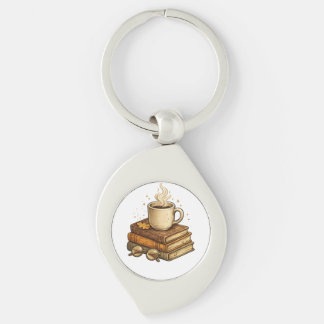 Gemütliche Kaffee- und Buch-Vintage-Ästhetik-Wurfk Schlüsselanhänger