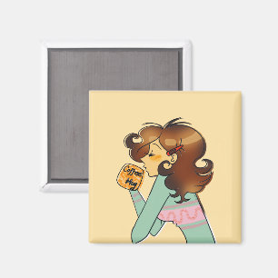 Gemütliche Kaffeemädchen-Morgenillustration Magnet