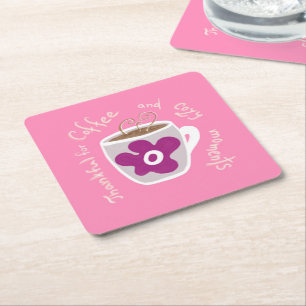 Gemütliche Kaffeetasse mit großer Blume und Zitat Rechteckiger Pappuntersetzer