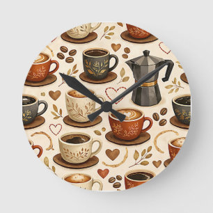 Gemütliche Kaffeezeit - Warmes Ästhetisches Nahtlo Runde Wanduhr