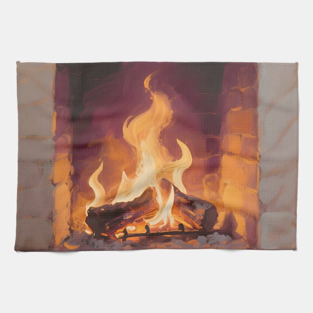 Gemütliche Kaminflammen Geschirrtuch (Horizontal)