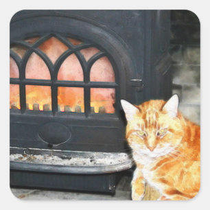 Gemütliche Katze am Feuerheber Quadratischer Aufkleber