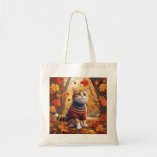 Gemütliche Katze, die die Tasche vom Herbst genieß