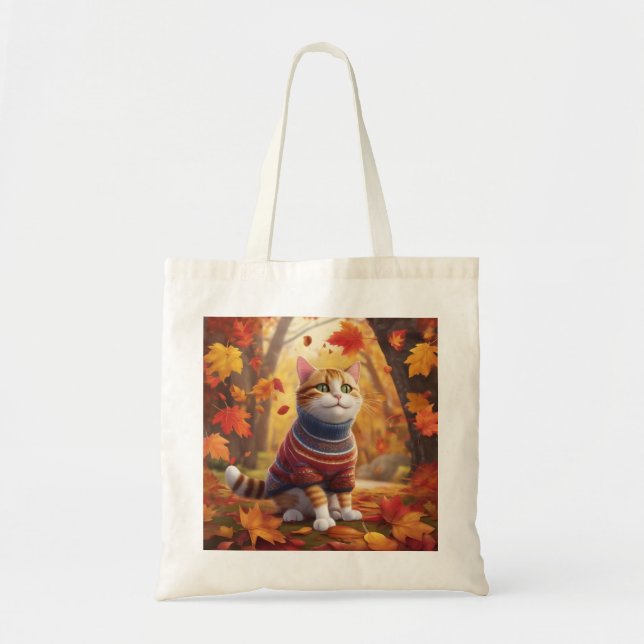 Gemütliche Katze, die die Tasche vom Herbst genieß (Vorne)