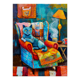 Gemütliche Katze im Sessel Poster