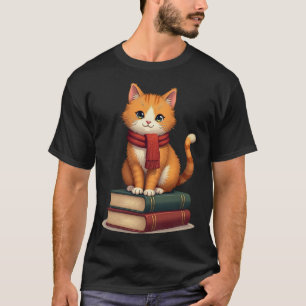 Gemütliche Katze liest Bücher Herbstschal Vintage- T-Shirt