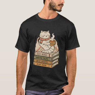Gemütliche Katze liest Bücher Kaffee T-Shirt