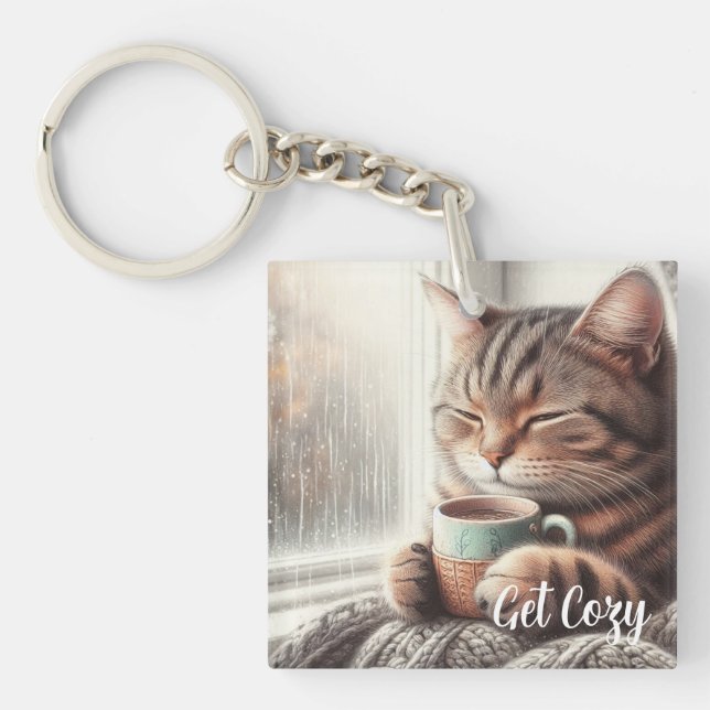 Gemütliche Katze Schlüsselanhänger (Vorderseite)