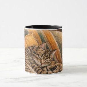Gemütliche Katze und Coffee Vinyl Szene, Schlafend Tasse