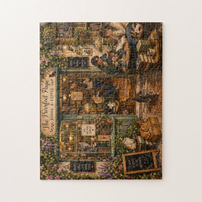 Gemütliche Katzen im Buchladen Wasserfarben-Puzzle Puzzle (Vertikal)