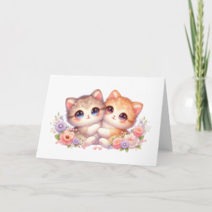 Gemütliche Katzengefährten Pastell-Blumen-Grußkart Karte