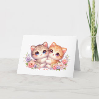 Gemütliche Katzengefährten Pastell-Blumen-Grußkart Karte
