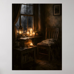 Gemütliche Kerzenbeleuchtete Lesecke - Cozy Aesthe Poster