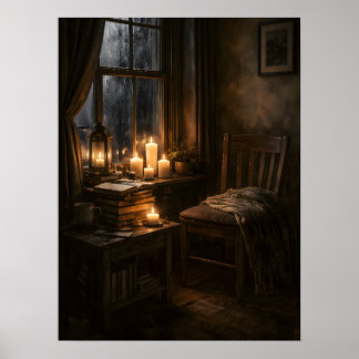 Gemütliche Kerzenbeleuchtete Lesecke - Cozy Aesthe Poster