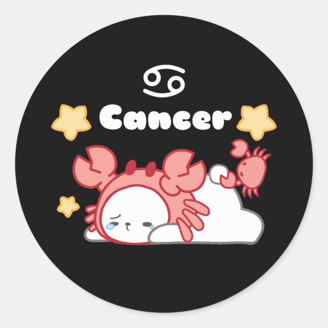 Gemütliche Krebskonstellation Whimsical Bunny & Cr Runder Aufkleber (Vorderseite)