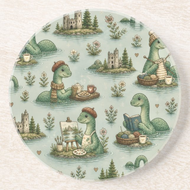 Gemütliche Kryptide Nessie Loch Ness Monster Hobby Getränkeuntersetzer (Vorne)