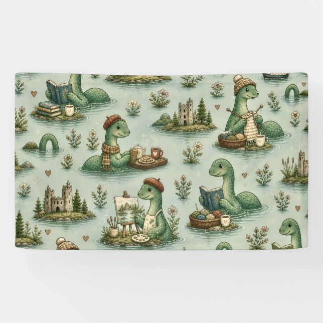 Gemütliche Kryptiden Nessie Loch Ness Monster Hobb Banner (Horizontal)