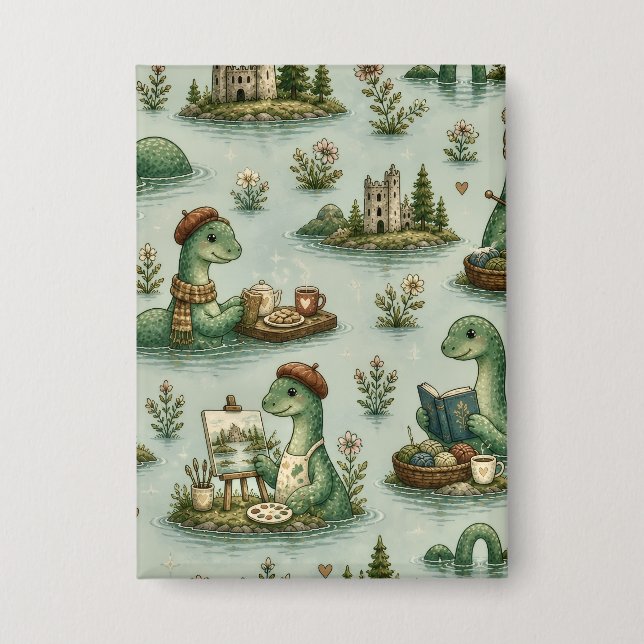 Gemütliche Kryptiden Nessie Loch Ness Monster Hobb Button (Vorderseite)