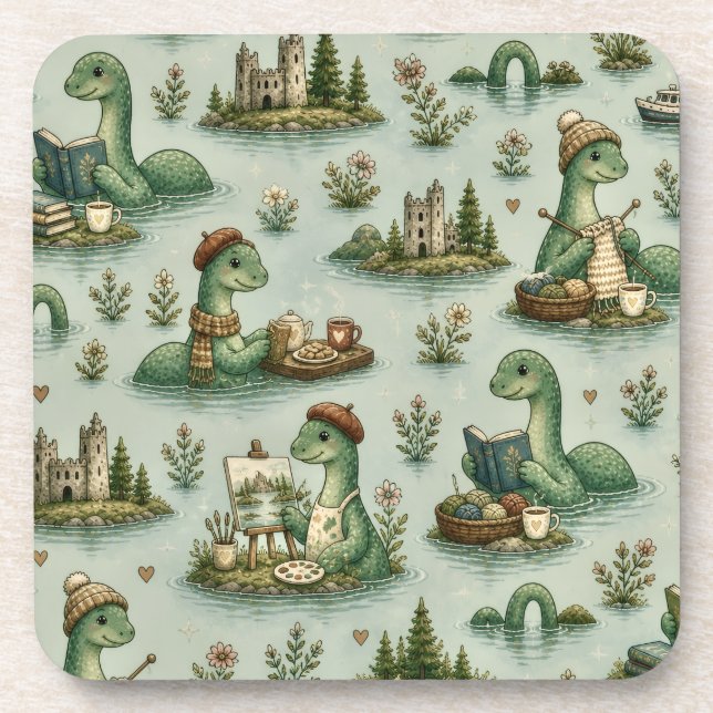 Gemütliche Kryptiden Nessie Loch Ness Monster Hobb Getränkeuntersetzer (Vorderseite)
