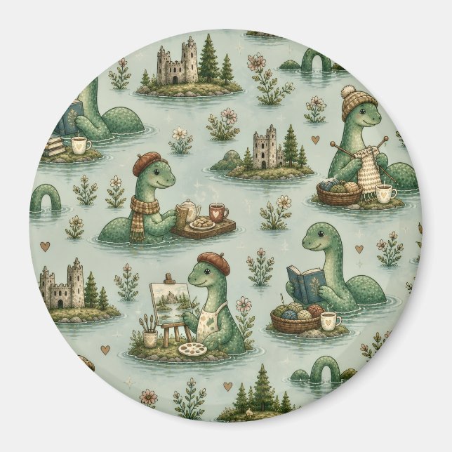 Gemütliche Kryptiden Nessie Loch Ness Monster Hobb Magnet (Vorne)