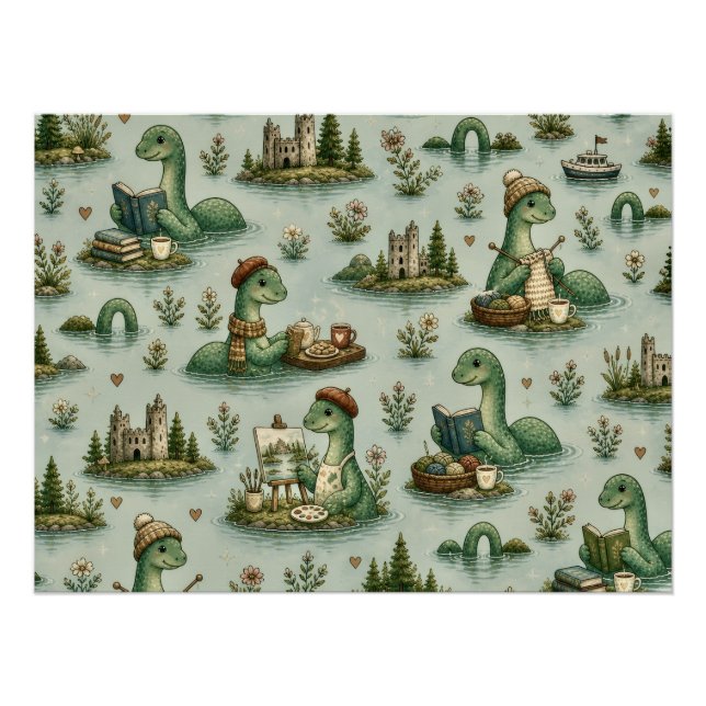 Gemütliche Kryptiden Nessie Loch Ness Monster Hobb Poster (Vorderseite)