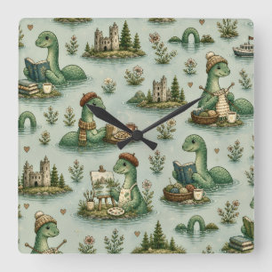 Gemütliche Kryptiden Nessie Loch Ness Monster Hobb Quadratische Wanduhr