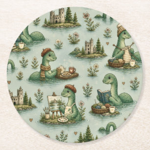 Gemütliche Kryptiden Nessie Loch Ness Monster Hobb Runder Pappuntersetzer