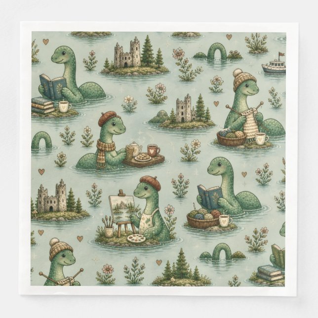 Gemütliche Kryptiden Nessie Loch Ness Monster Hobb Serviette (Vorderseite)