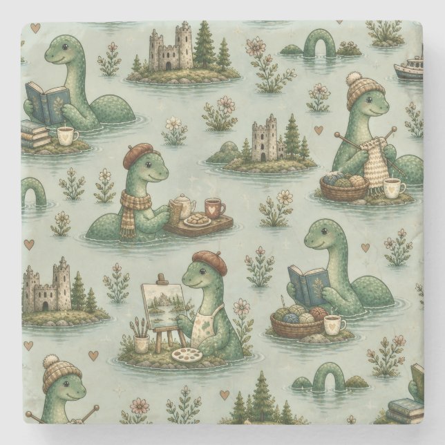 Gemütliche Kryptiden Nessie Loch Ness Monster Hobb Steinuntersetzer (Vorderseite)