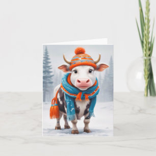 Gemütliche Kuh Winter Karte