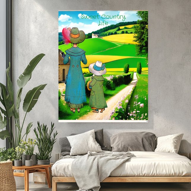 Gemütliche Landschaftsbauernhöfe, rustikal Poster (Sweet Country Life Greenery Farms Hillside Rustic Poster)