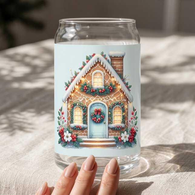 Gemütliche Lebkuchenhäuschen-Festtagsillustration Dosenglas (Cozy Gingerbread House Holiday Illustration Can Glass)
