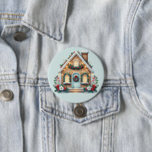 Gemütliche Lebkuchenhütte-Feiertagsillustration Button