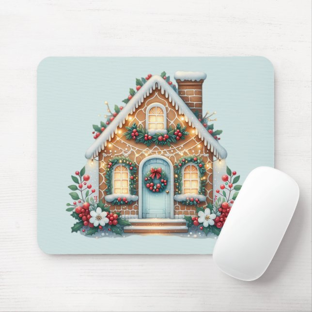 Gemütliche Lebkuchenhütte-Feiertagsillustration Mousepad (Mit Mouse)